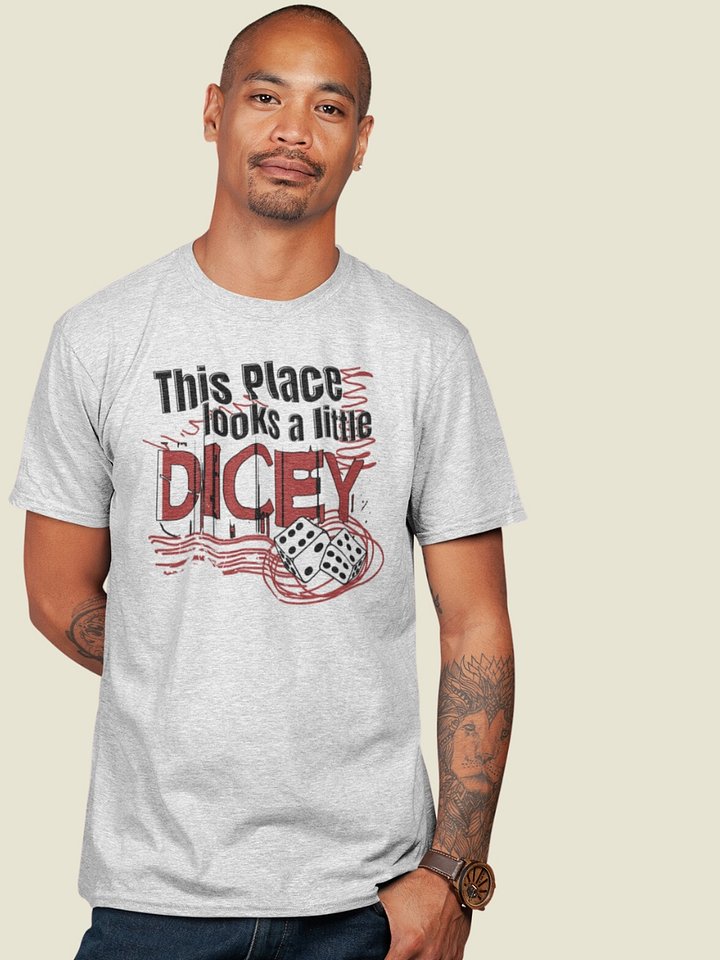 Bad Pun T-shirt for Board Gamers - This Place Looks a Little Dicey - Ash product image (1)