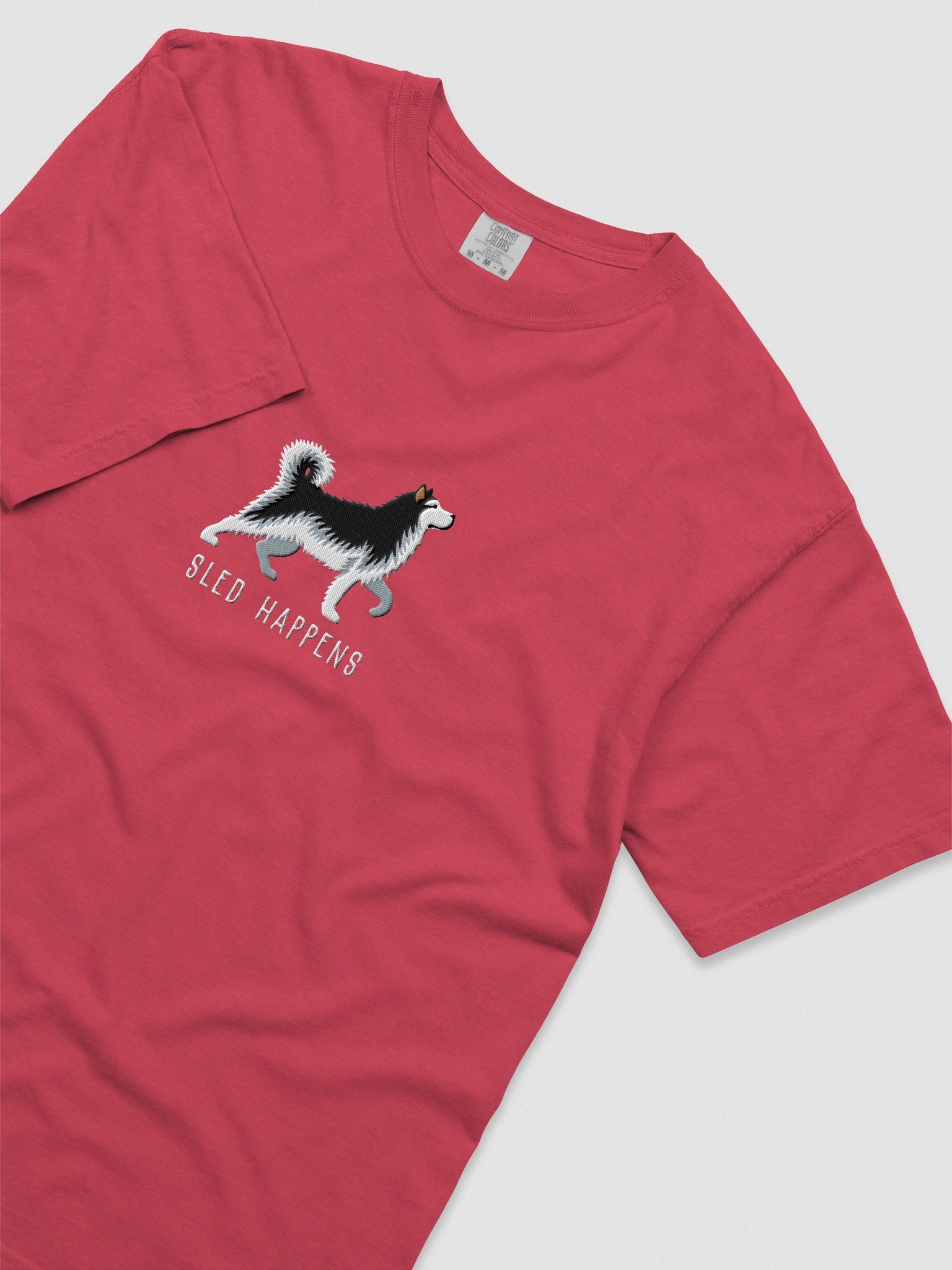 Sled Happens T-Shirt(Embroidered) of an Alaskan Malamute(Black & White) product image (8)