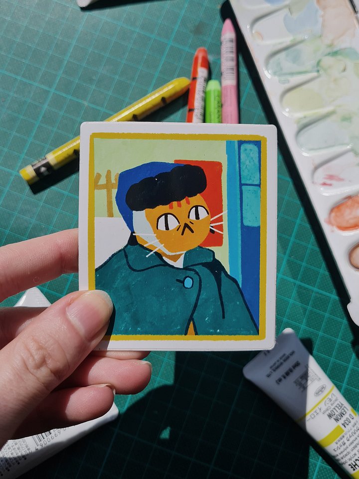 Cat Portrait Van Gogh Vinyl Sticker product image (1)