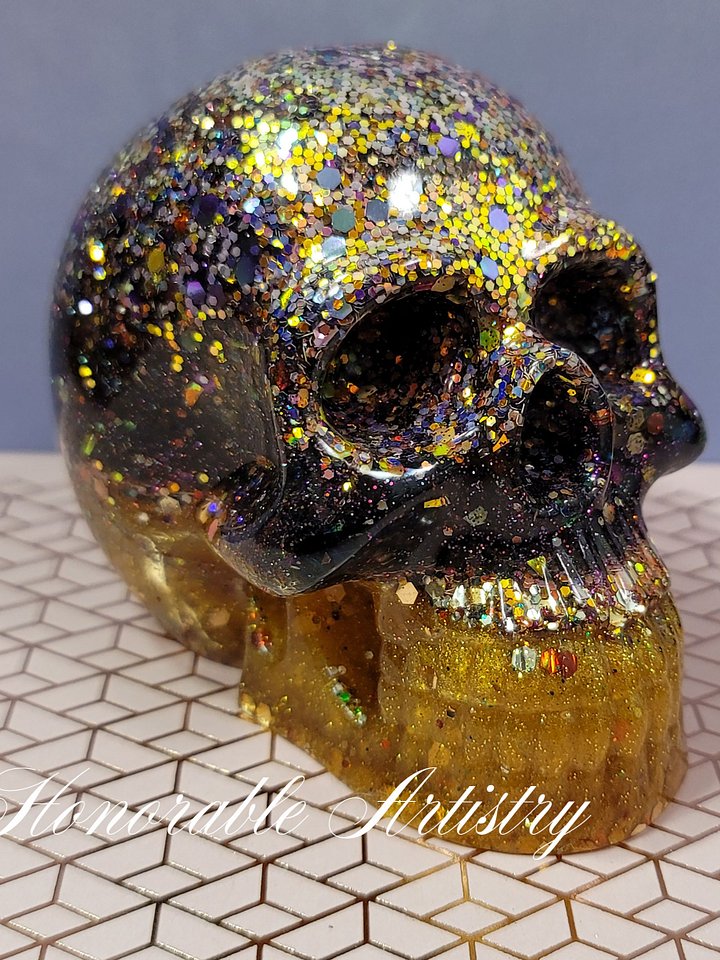 Purple and Gold Glitter Mix Resin Skull product image (1)