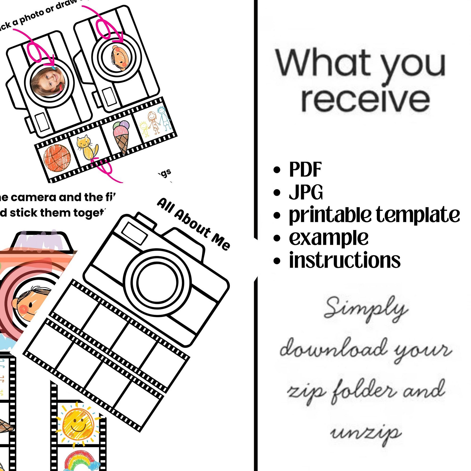 All About Me Polaroid Camera Craft Back to School Activities Printable Snapshot product image (2)