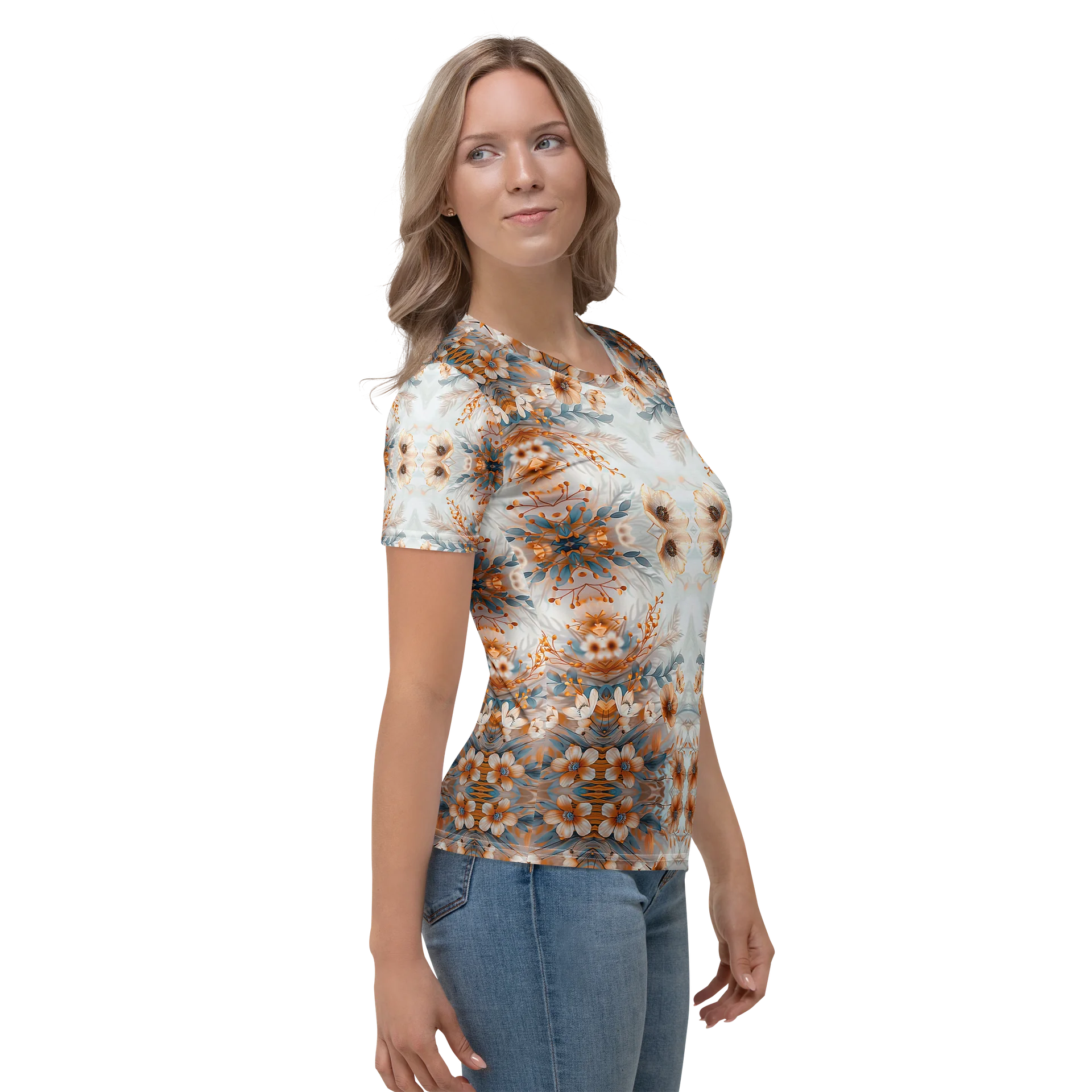 Apricot Bloom: Kaleidoskop Floral Damen-Shirt product image (5)