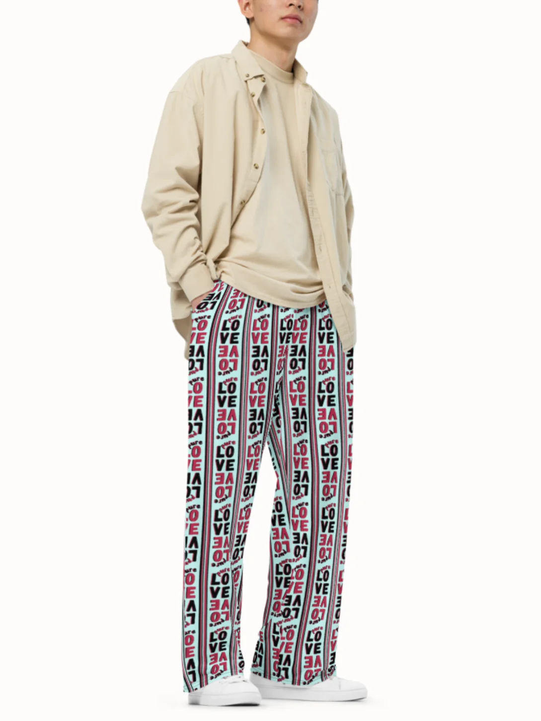 Pure Love Stripes on light green - Unisex Wide-Leg Pants product image (3)