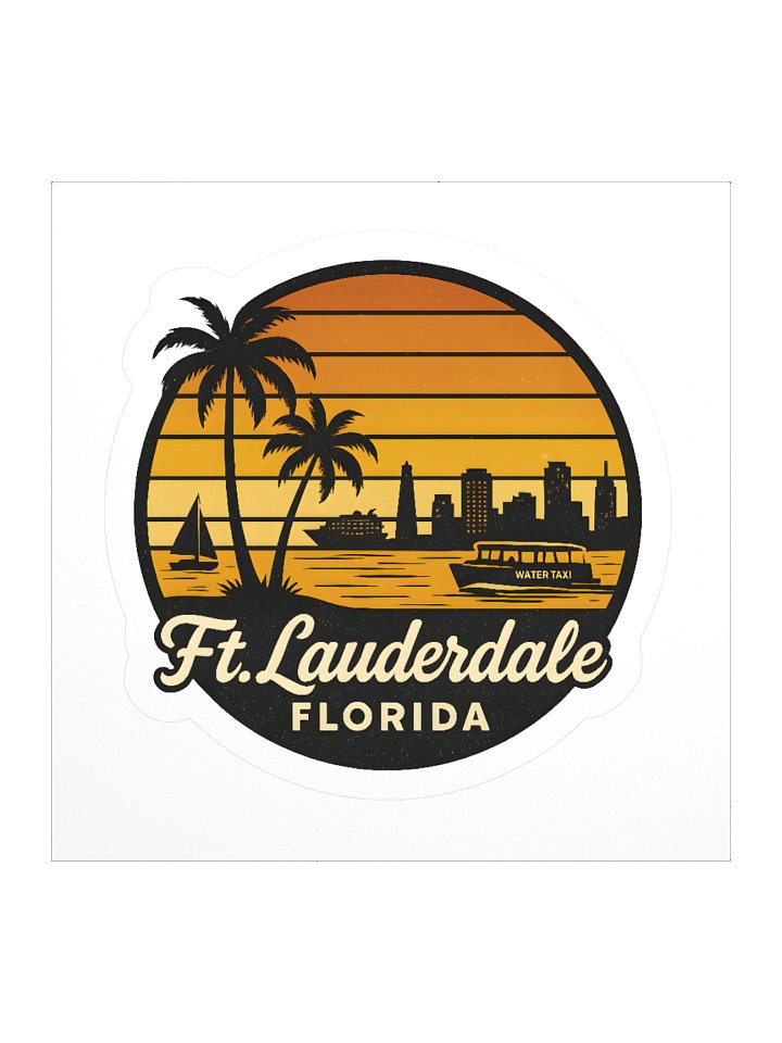 Retro Ft Lauderdale Florida Sunset Design with Palm Trees and Water Taxi Scene Sticker product image (1)