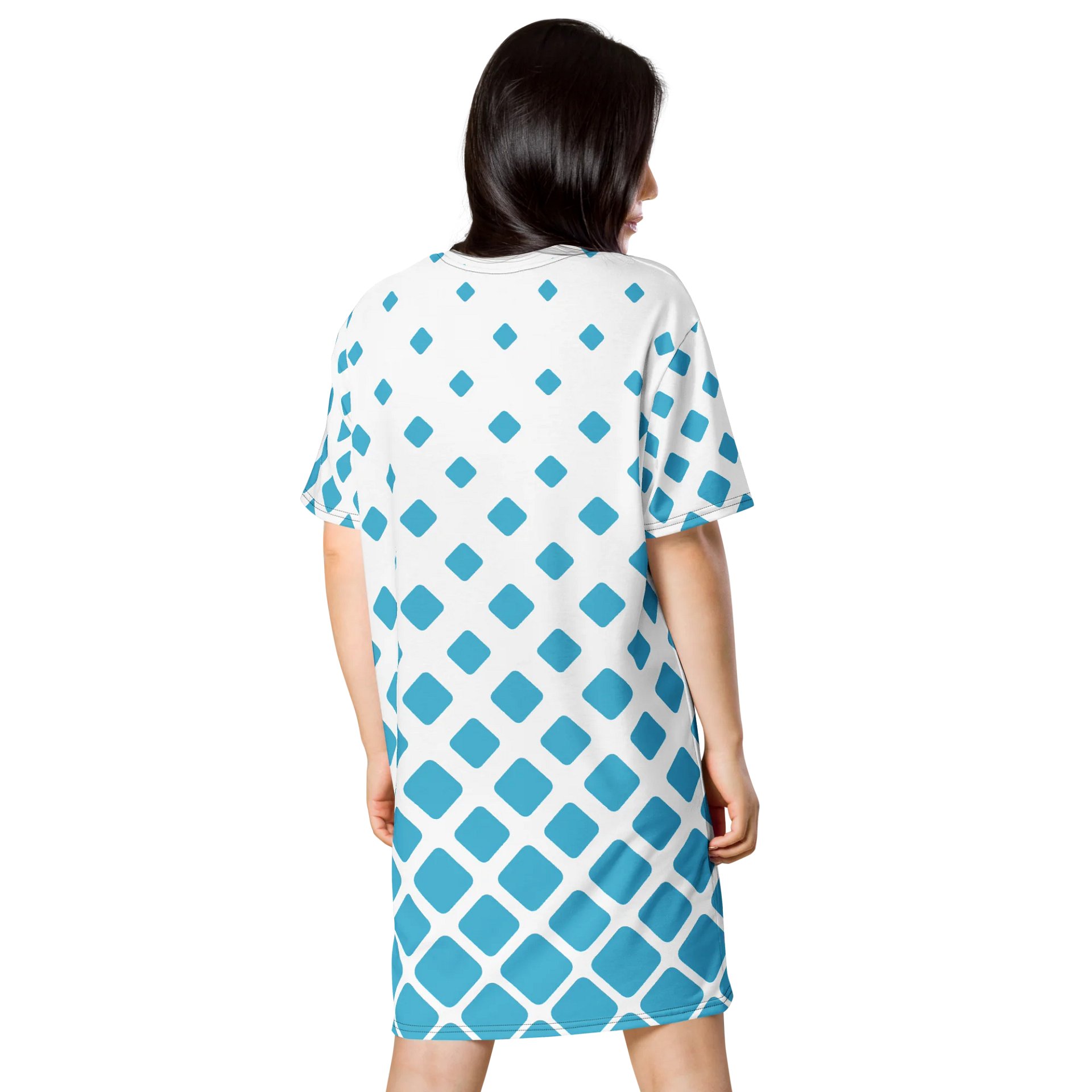 Trendy Oversized T-Shirt Dress with Exclusive Blue Diamond Pattern - TDSMUSIC.com product image (2)