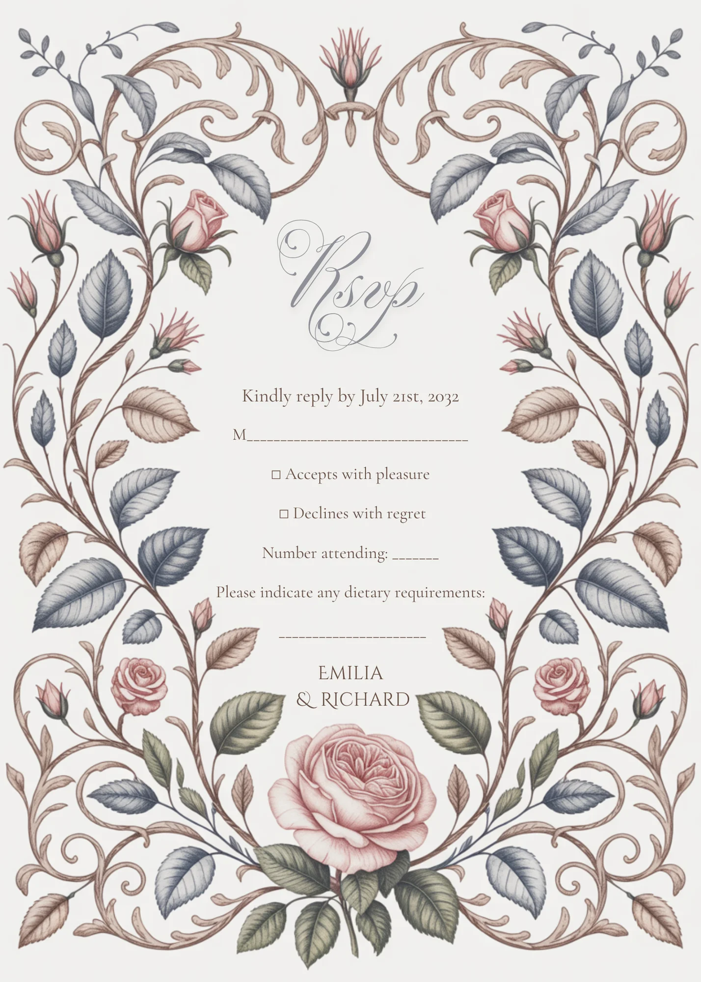 Anne Elliot Quiet Romance Blush Blue Floral Wedding Suite | Instant Download product image (4)