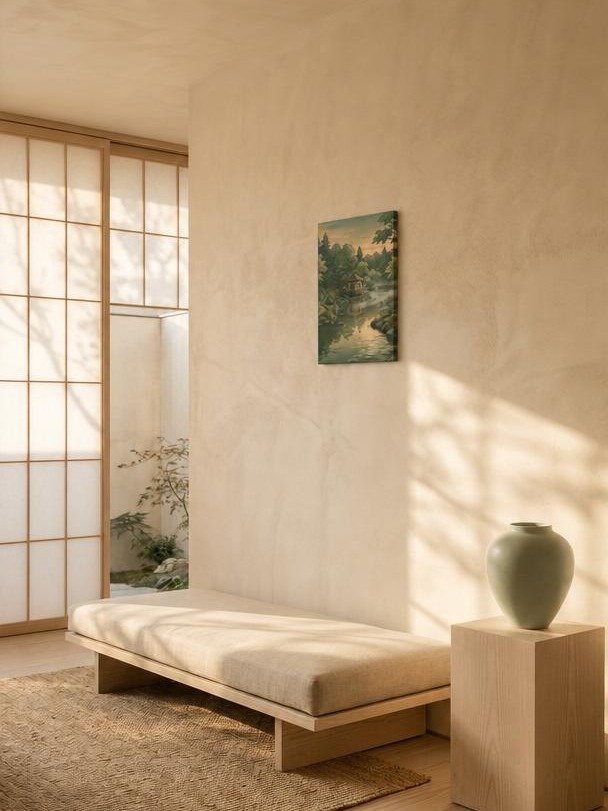 Tranquil Lakeside Pavilion Canvas - Japanese Minimalist Art product image (2)