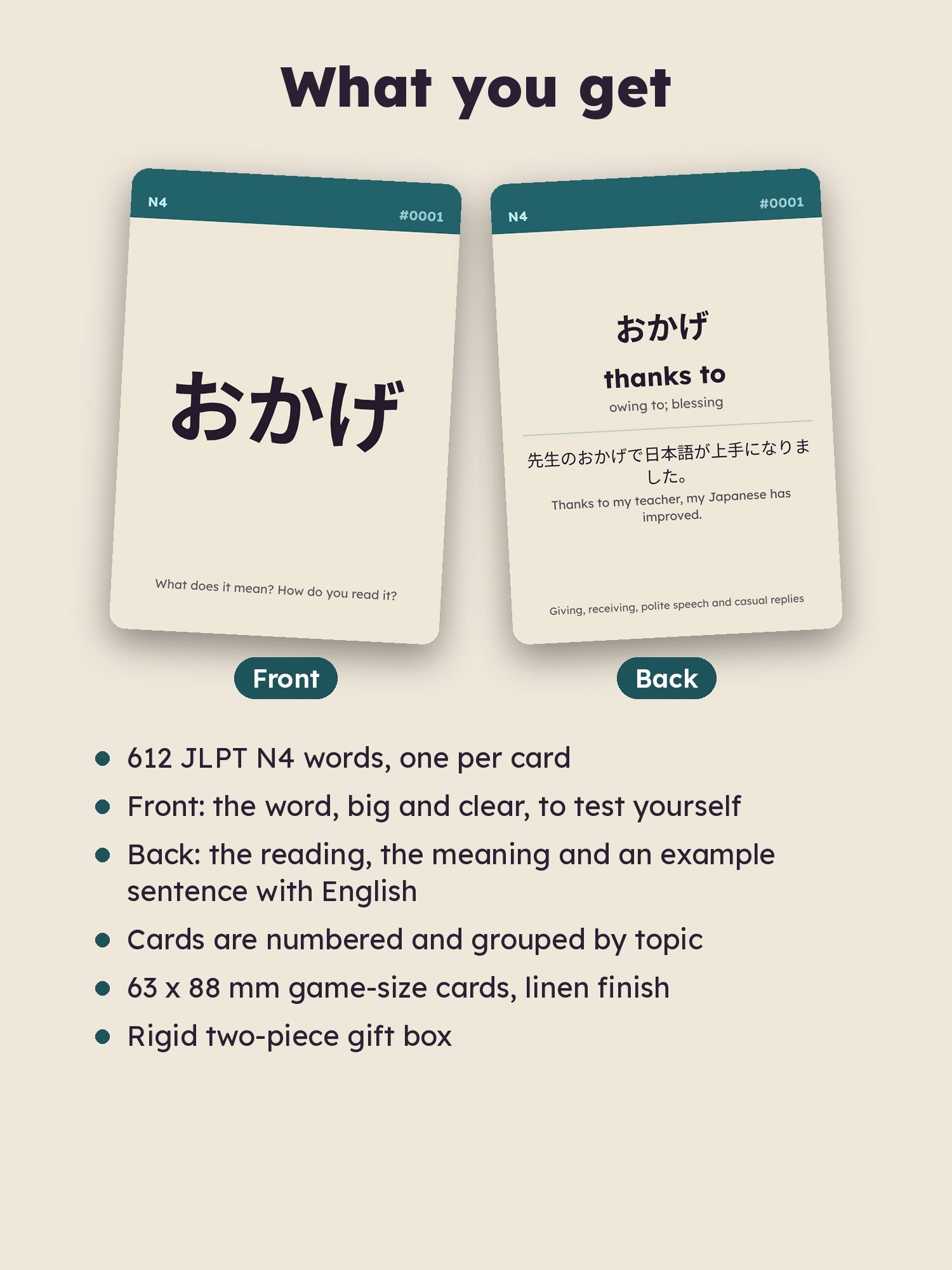 Japanese Flash Cards: JLPT N4 Vocabulary Deck, 612 Words (zombie.cat) product image (2)