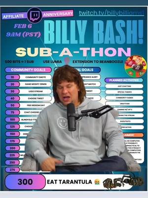 #CapCut #affiliate  #twitch  #anniversary  #subathon   FEB 6 9AM EATING TURANTULA COME CHECK ME OUT!