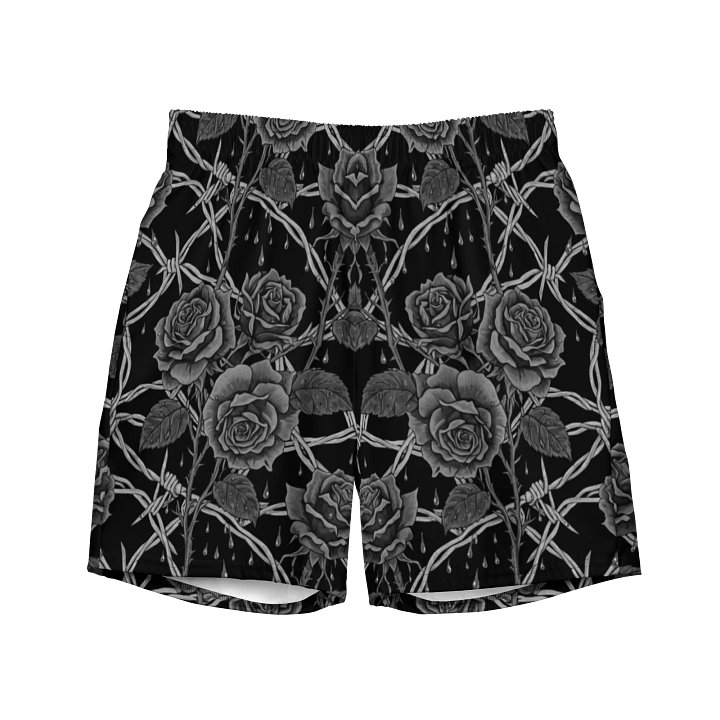 Grayscale Barbed Wire & Roses Swim Shorts product image (1)