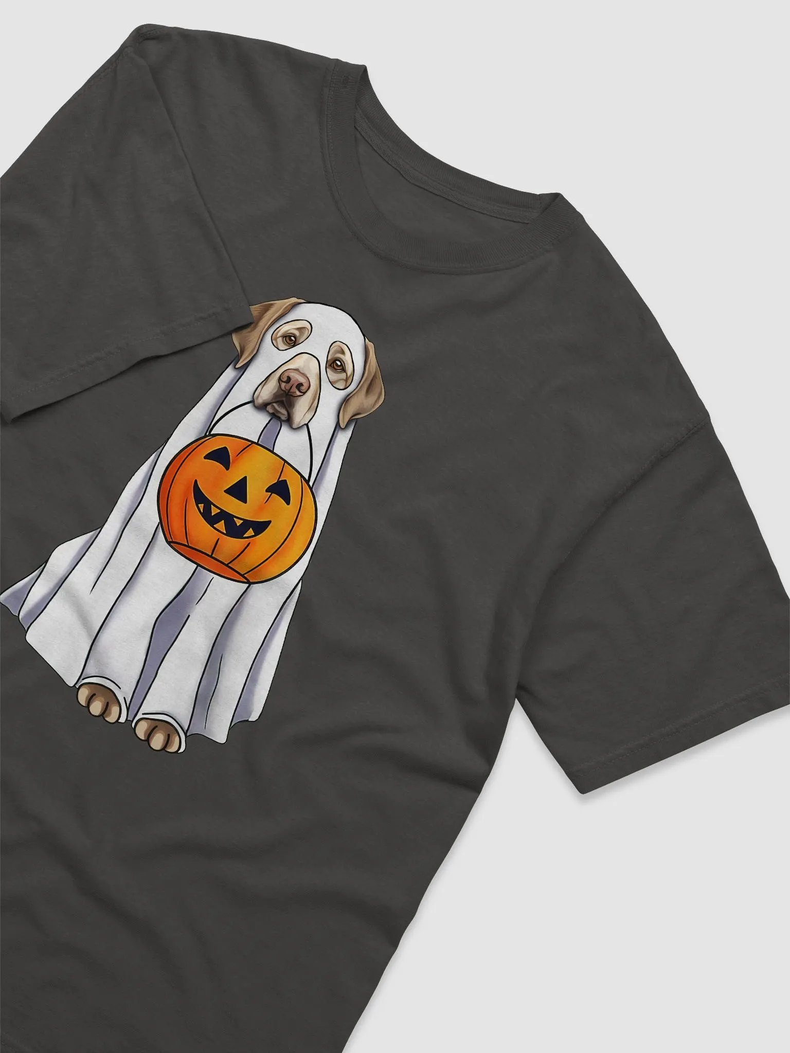 Labrador(Yellow) Halloween Tee | Funny Fall & Halloween Labrador Wearing a Ghost Costume with a Pumpkin Basket product image (3)