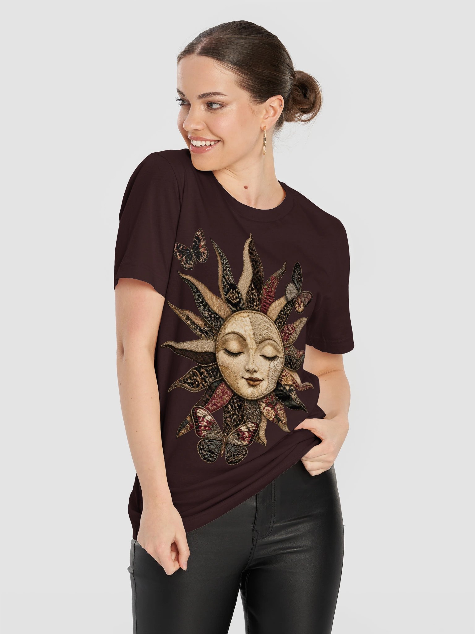 Moody Celestial Tee, Faux Patchwork Sun and Butterfly product image (12)