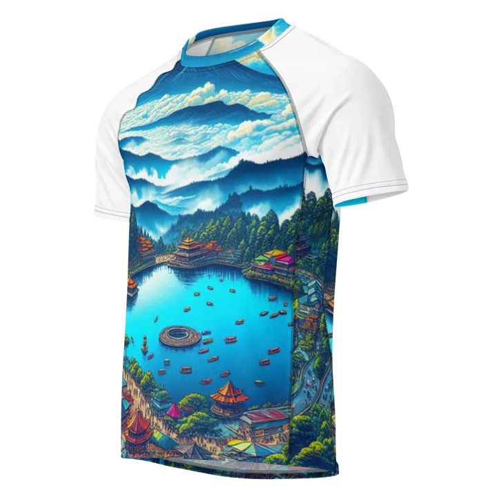 Serene Shores Men's Rash Guard | AI Design Bandung city product image (1)