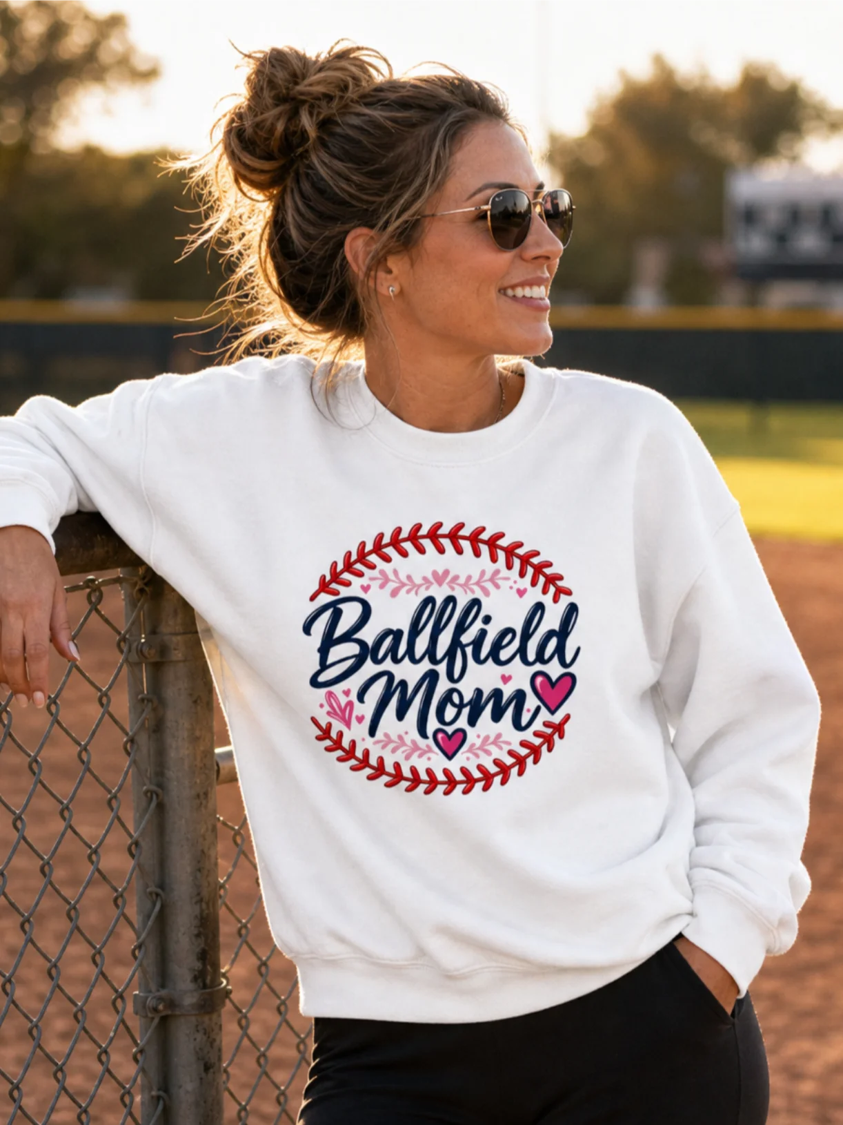 Ballfield Mom Baseball Circle Sweatshirt | Navy & Pink Crewneck product image (1)
