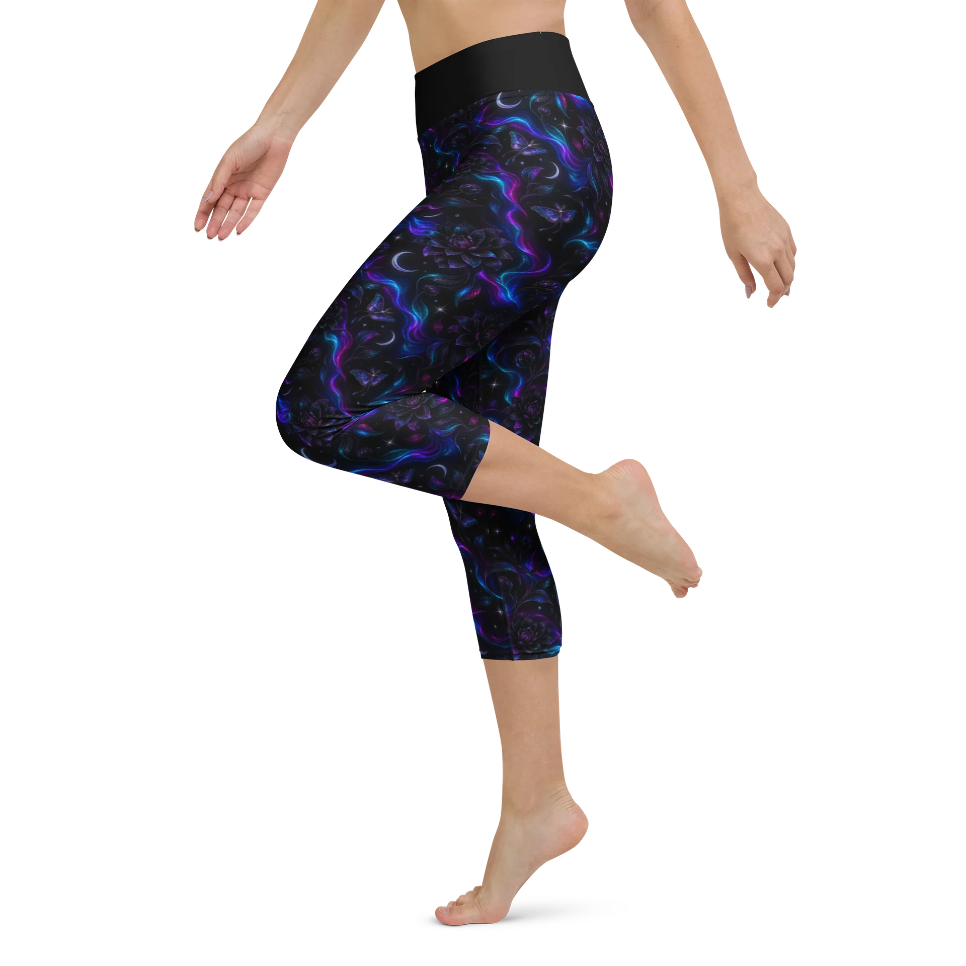 Blue Black and Celestial Goddess Yoga Capri Leggings | Fethria product image (5)