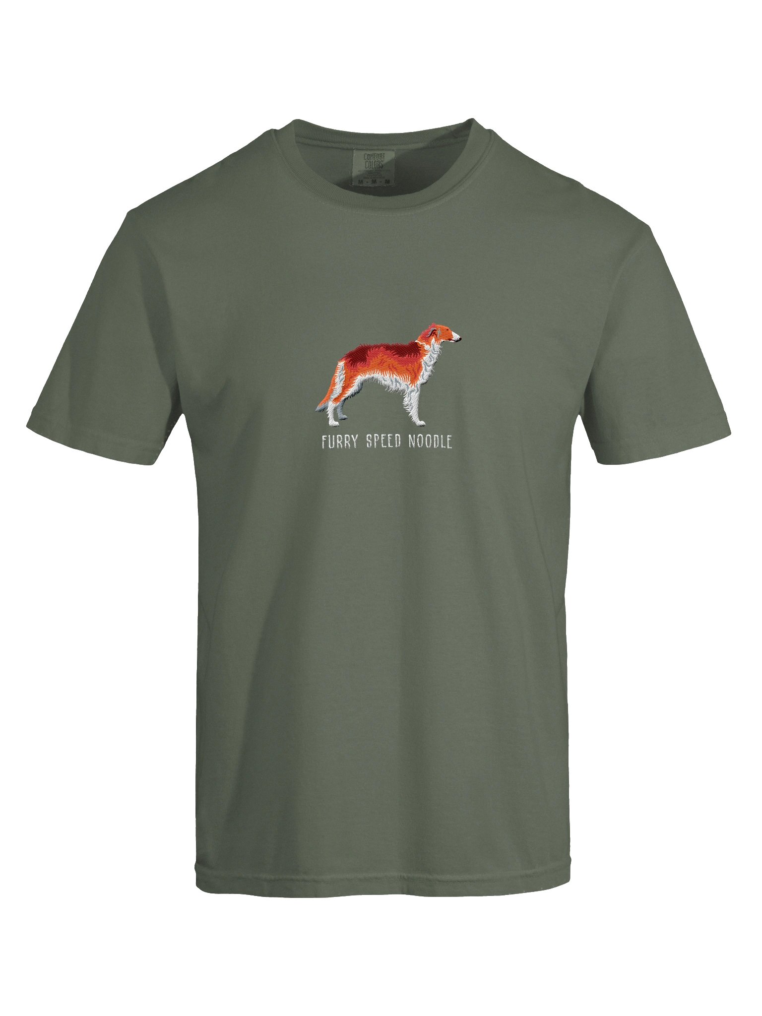 Furry Speed Noodle T-Shirt(Embroidered) of a Borzoi(Red & White) product image (7)