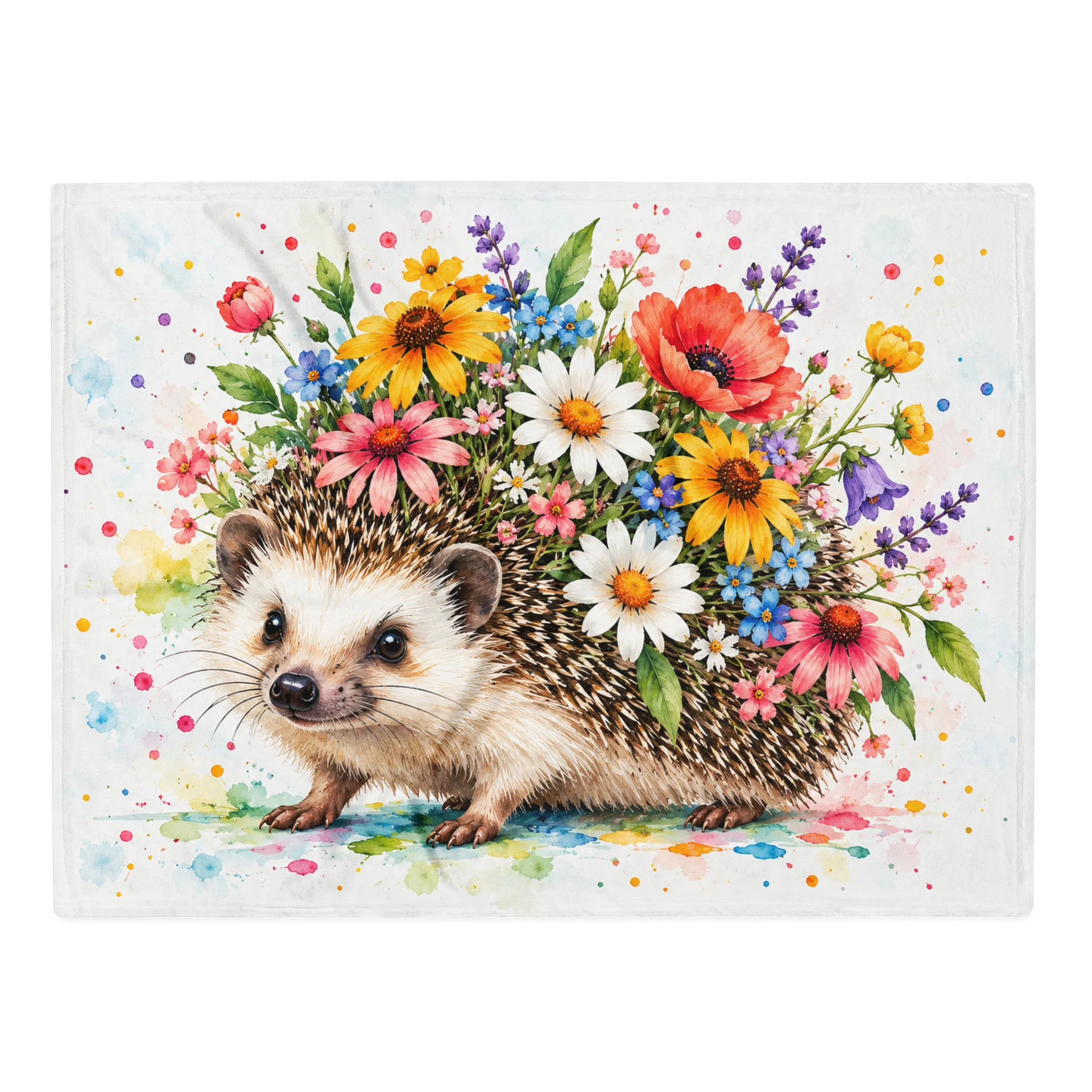 Hedgehog in Bloom – Whimsical Floral Throw Blanket product image (1)