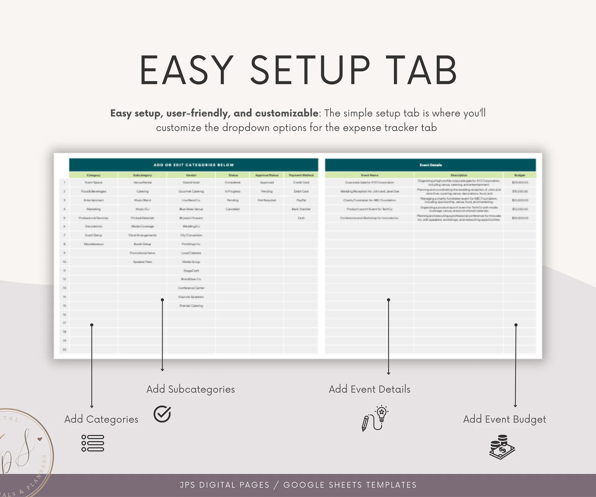 Event Planner Expense Tracker & Dashboard Spreadsheet, Google Sheets Template product image (3)