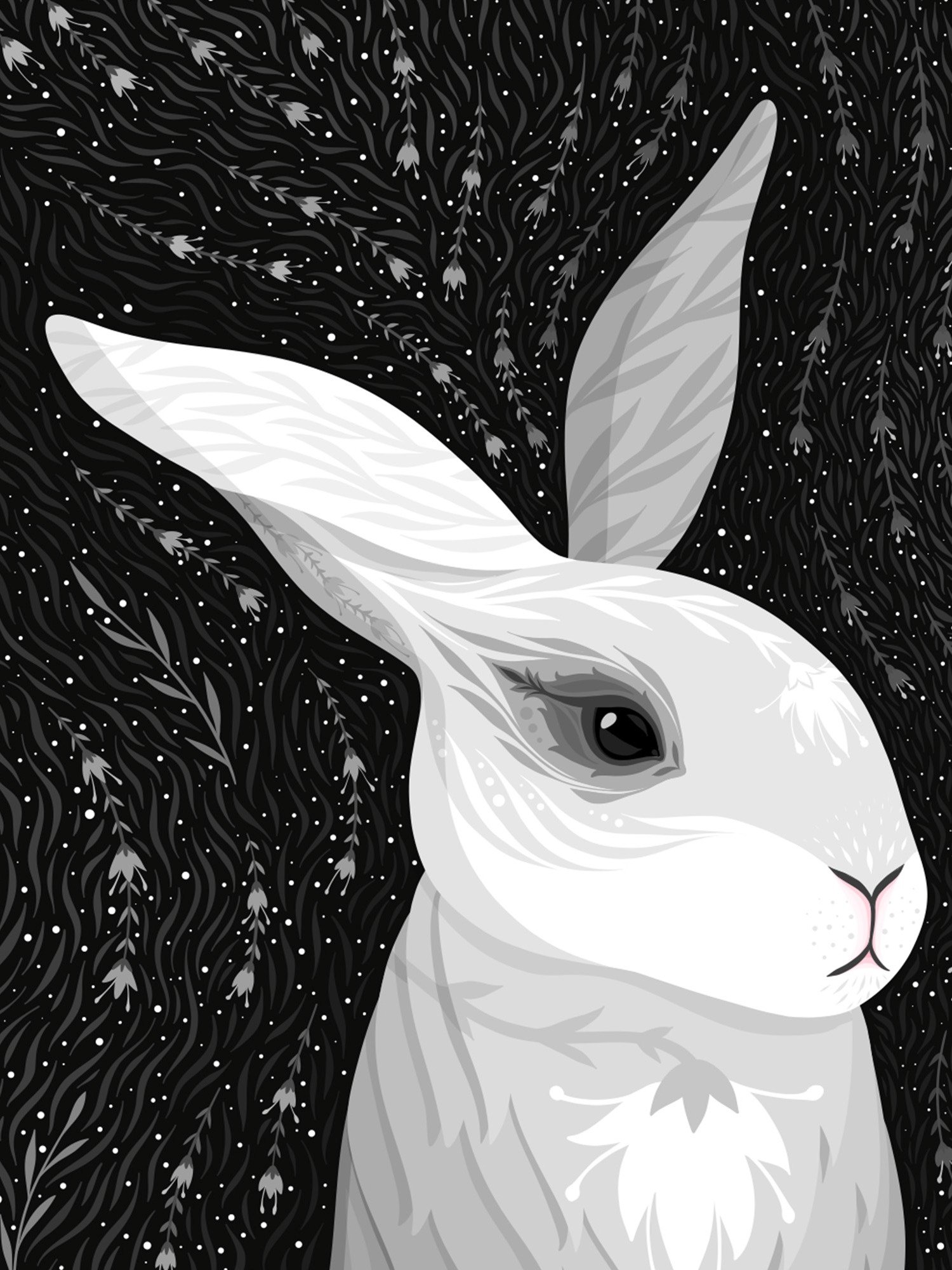 Two Whimsical White Rabbits Art Print product image (2)