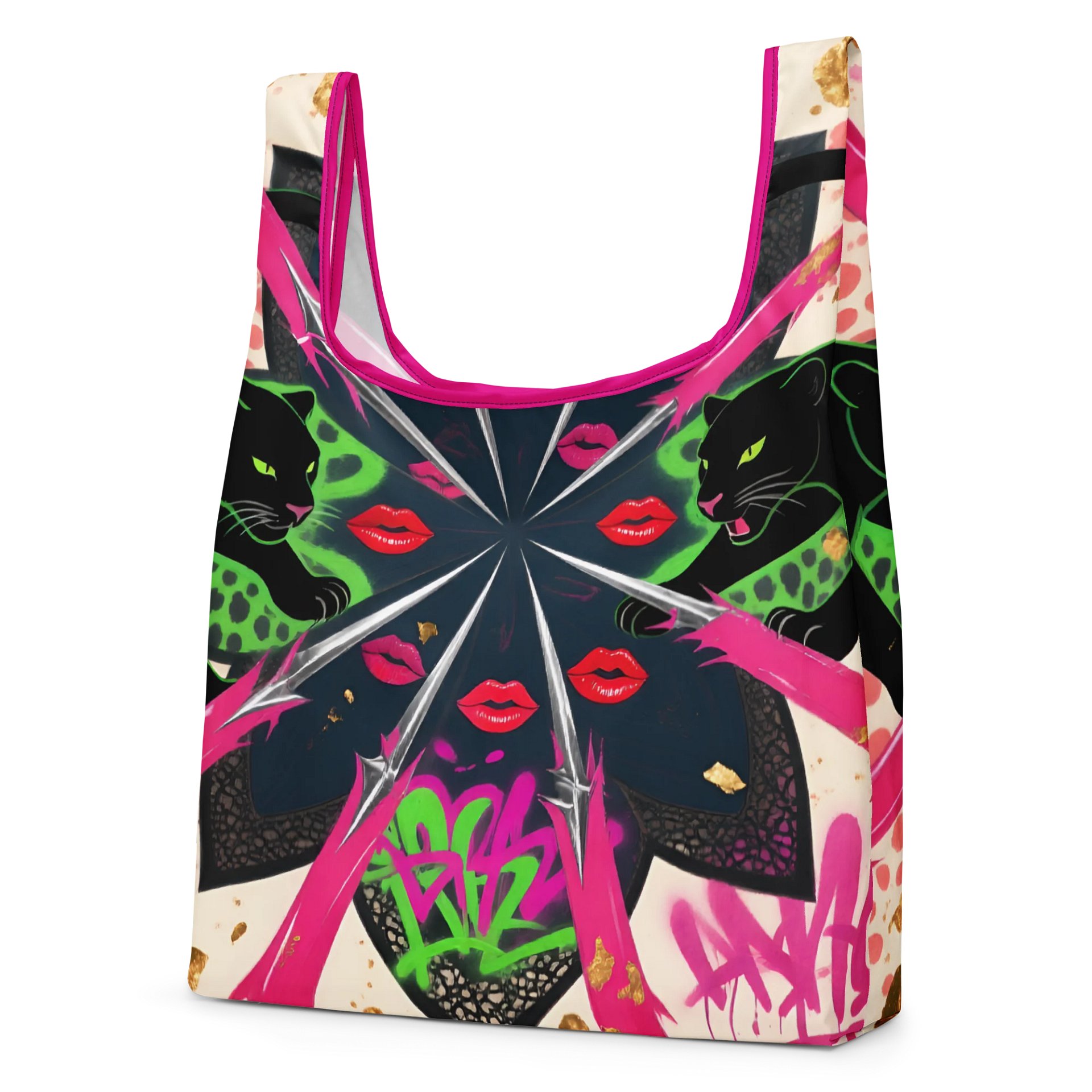 Neon Panther Kiss All-Over Print Shopping Bag product image (2)