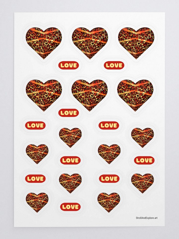 Leopard Skin Red Gold Stripes Heart - Sticker Sheet product image (1)