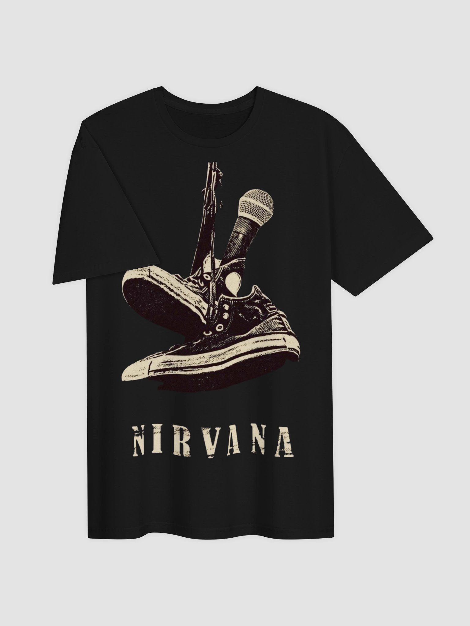 Nirvana Converse Microphone T-Shirt | Nevermind Grunge Graphic Tee | Kurt Cobain 90s Collector Band Shirt product image (3)