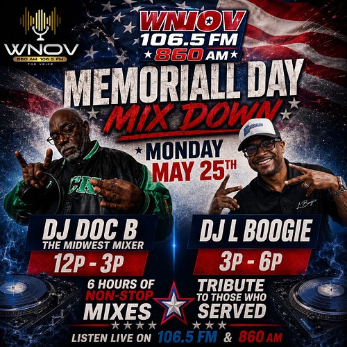 Great afternoon yall this Monday tune into the #MemorialDayMixdown  @wnov.860 and 106.5 FM while you get your bbq on @doctorb...