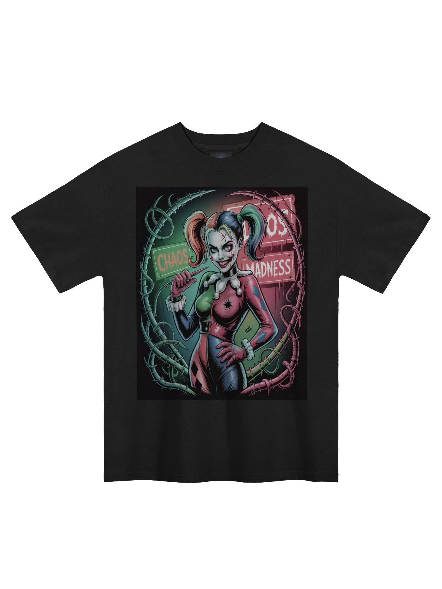 Neon Frenzy: Harley Quinn Chaos & Madness Oversized Faded T-Shirt product image (3)