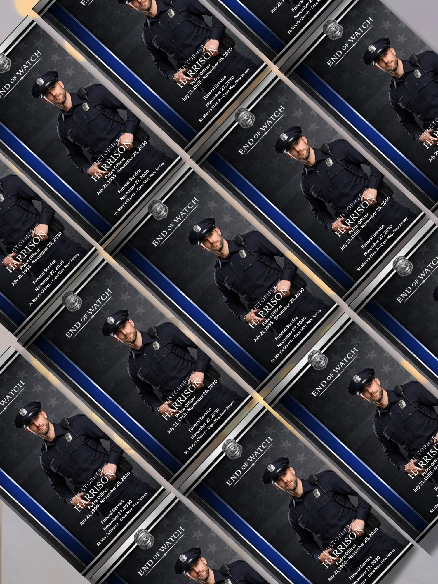 Police Obituary Funeral Program Canva Template | Thin Blue Line 6-Page Trifold Memorial product image (11)