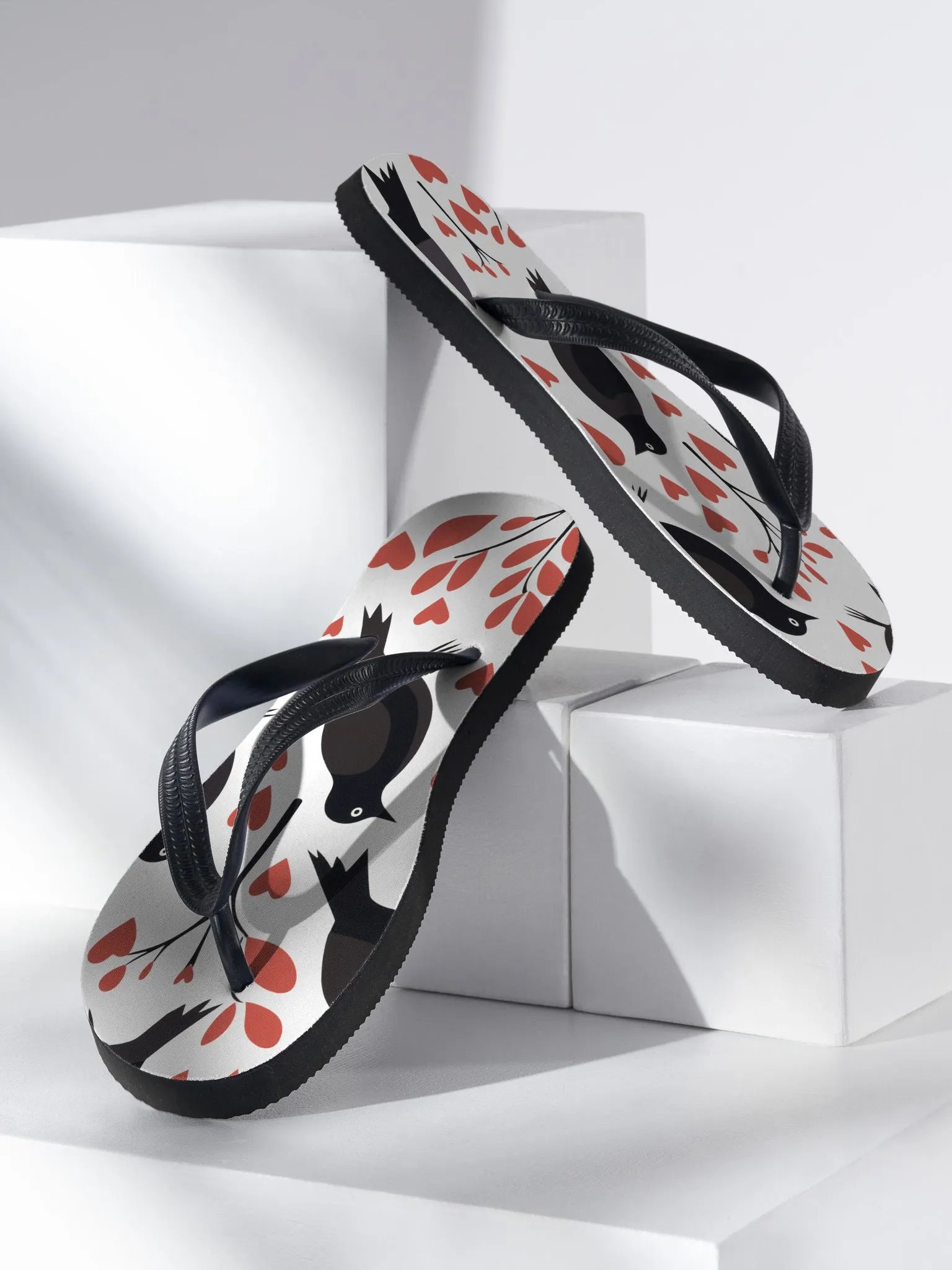 Flip-Flops – Red hearts and birds pattern ❤️🐦 product image (2)