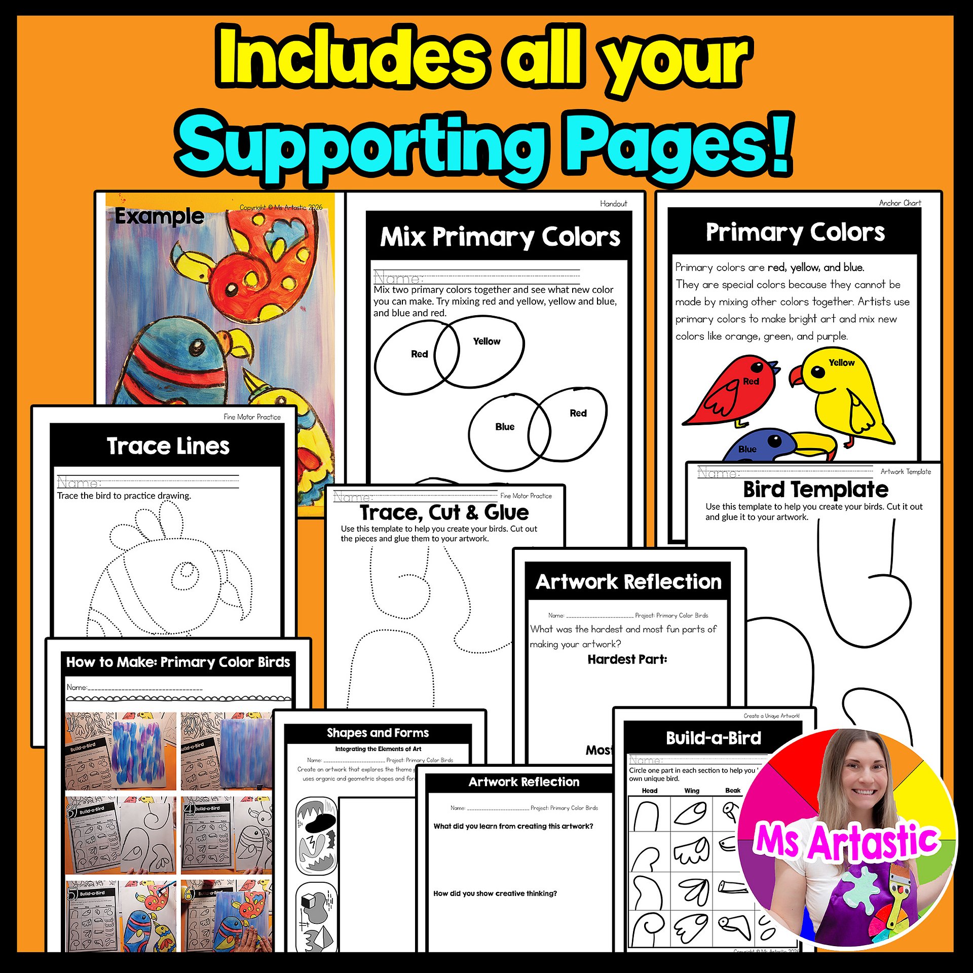 Primary Colors Art Lesson Bird Art Project Kindergarten Art Activity product image (3)