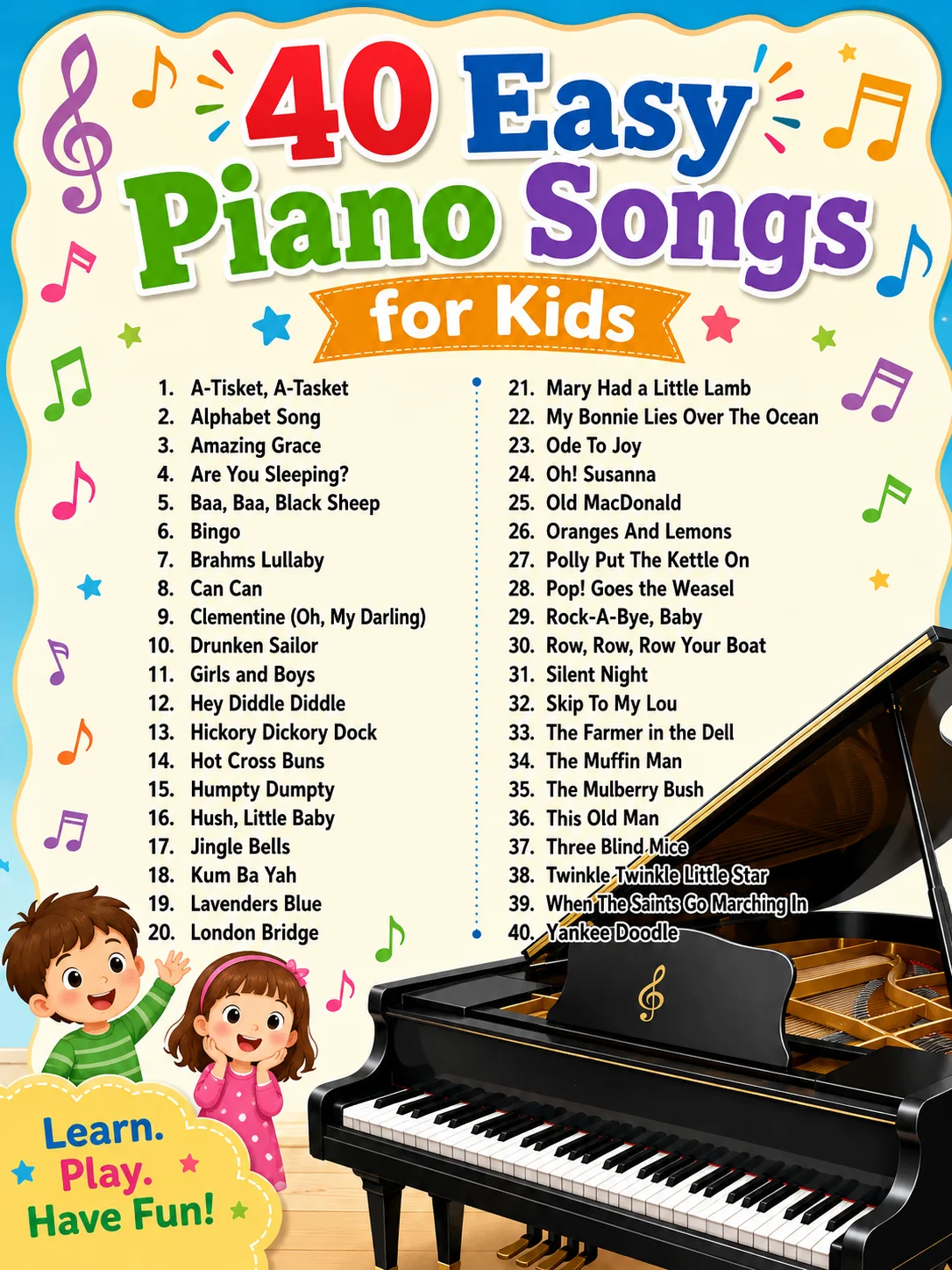 Easy Piano Songs for Kids: 40 Fun and Easy Sheet Music Pieces with Letter Notes for Beginners product image (3)