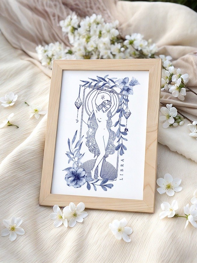 Libra Blue Line Art Zodiac Print product image (1)