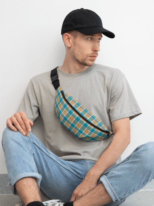 Turquoise and Orange Sporty Plaid Fanny Pack product image (1)