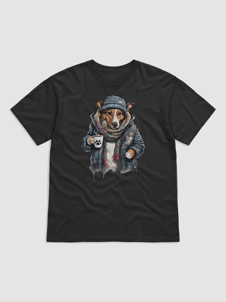 Dog wearing a jackets holding a cup coffee product image (1)