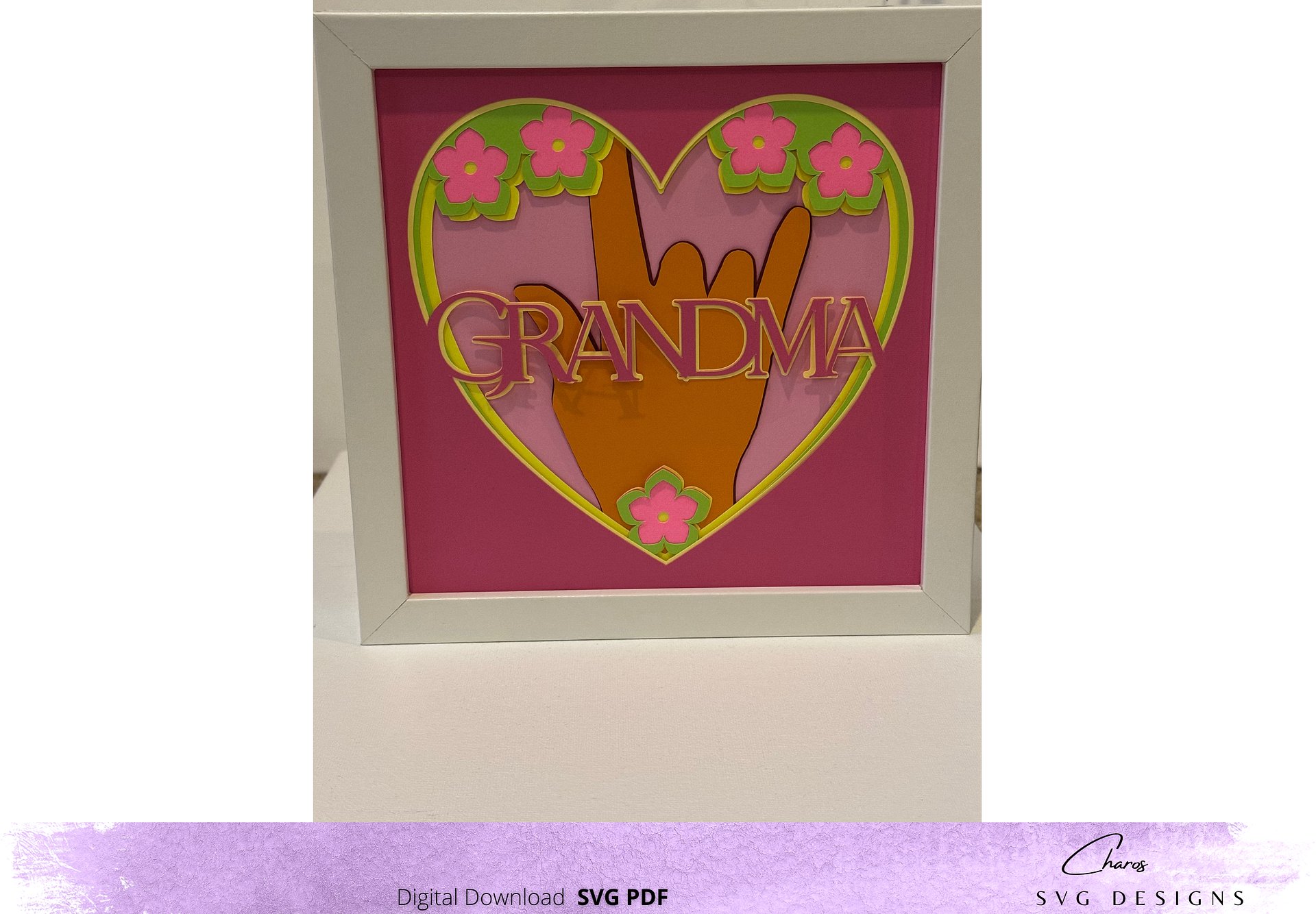 3D I Love You Grandma SVG in ASL Layered Shadow Box Design product image (4)
