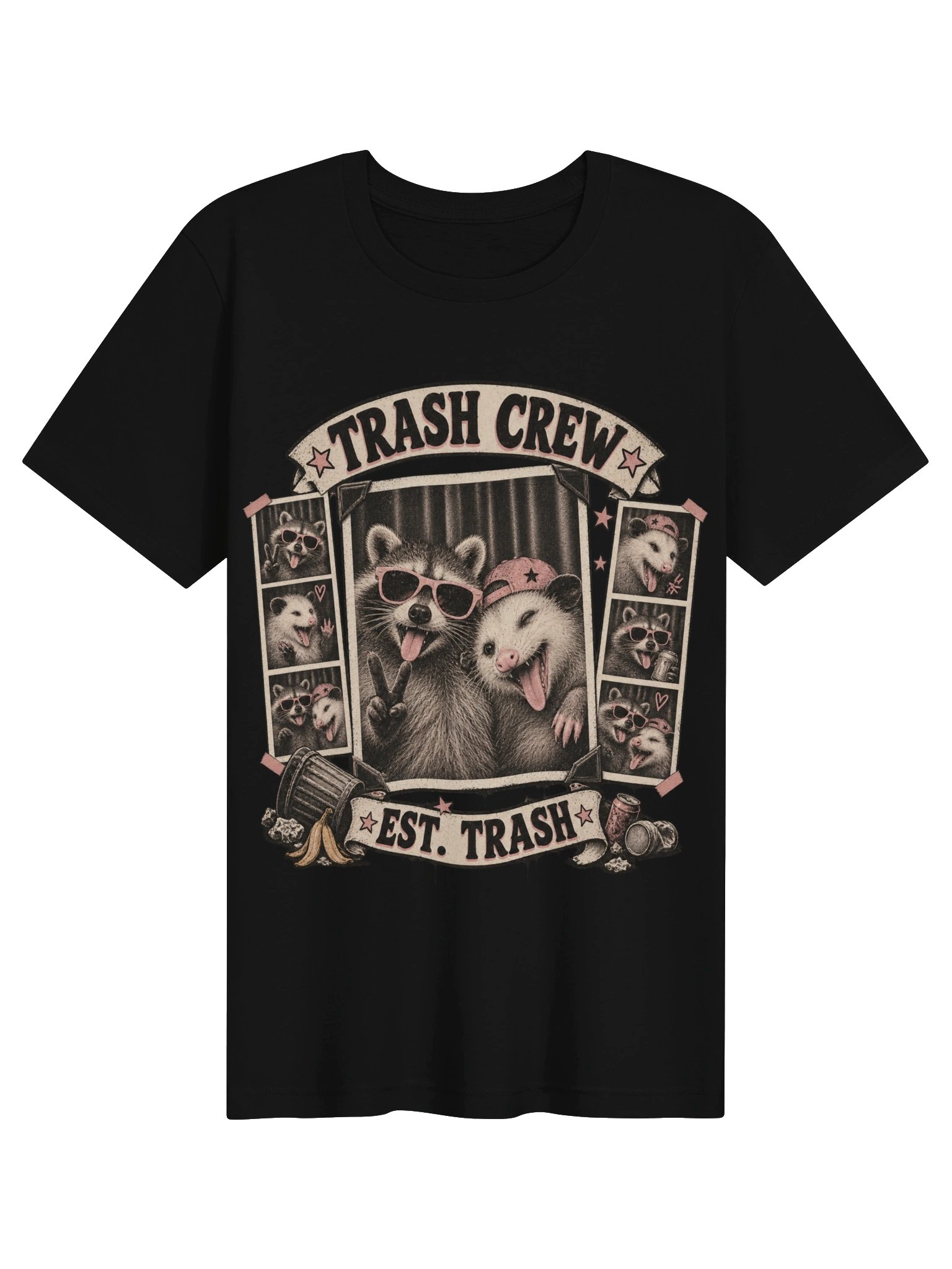 Trash Crew Graphic Tee — Vintage Raccoon & Possum Photo Booth Shirt product image (1)