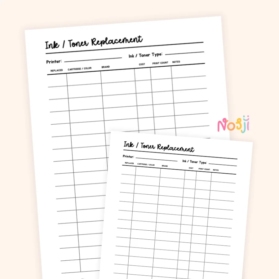 Ink Toner Replacement Tracker Printable Printer Supply Log product image (1)