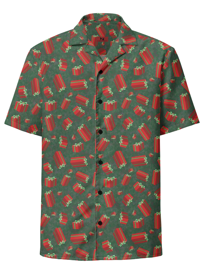 Floating Red Presents on Teal Green Oversized Button-Down Shirt product image (1)