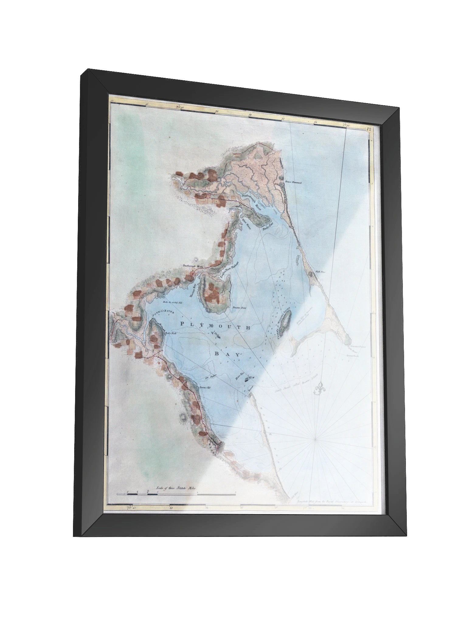 Plymouth Bay Nautical Chart Framed Poster product image (17)