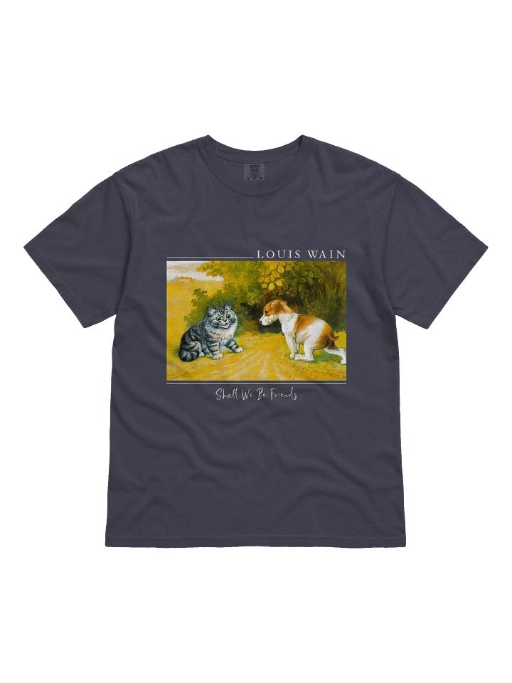 Louis Wain “Shall We Be Friends” Vintage Cat and Dog - Relaxed Fit Heavyweight Unisex Cotton T-Shirt product image (2)