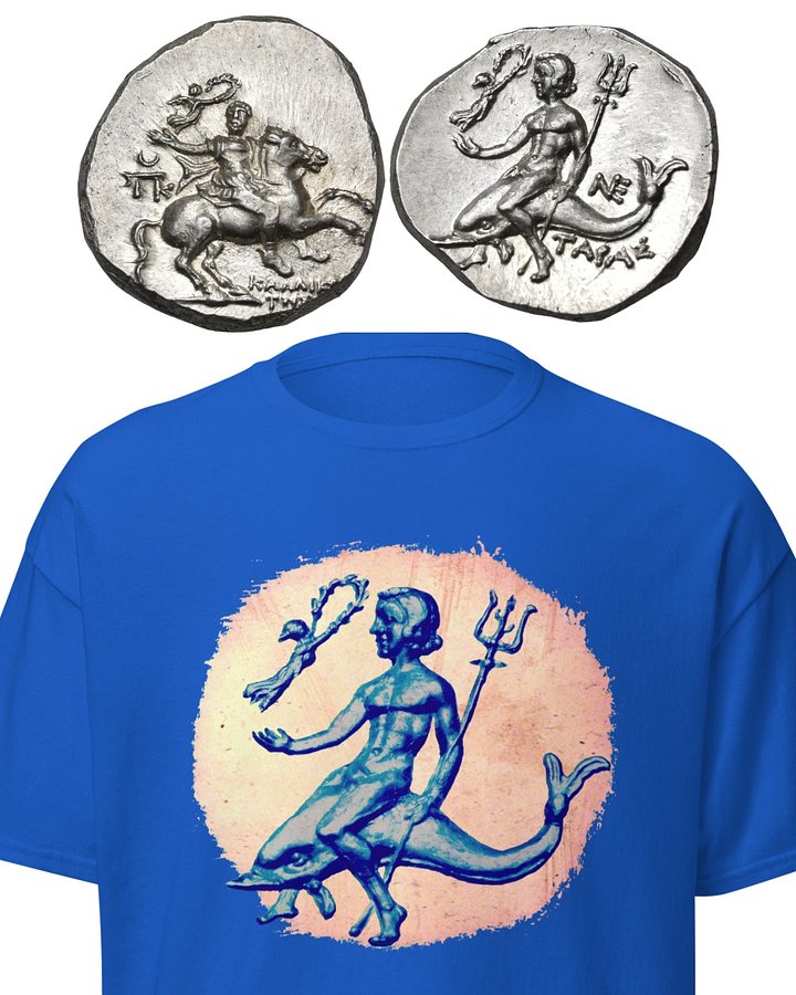 Taras Riding Dolphin Ancient Greek Magna Graecia Art 4th Century BC, T-Shirt product image (2)