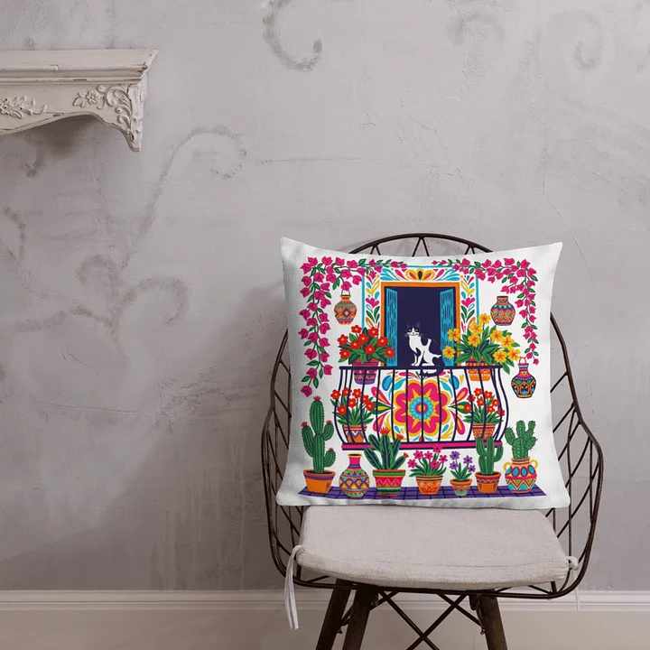 Cheerful Balcony Cat Premium Pillow product image (1)