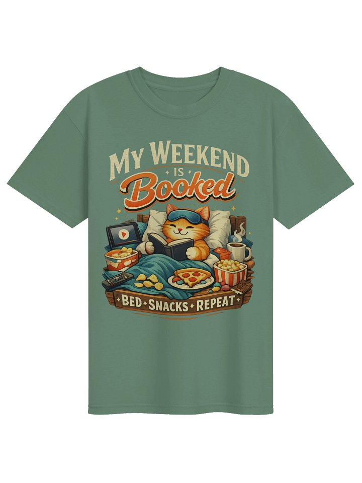 Funny Lazy Weekend T-Shirt – Bed Snacks Repeat Shirt for Introverts and Relaxing product image (1)