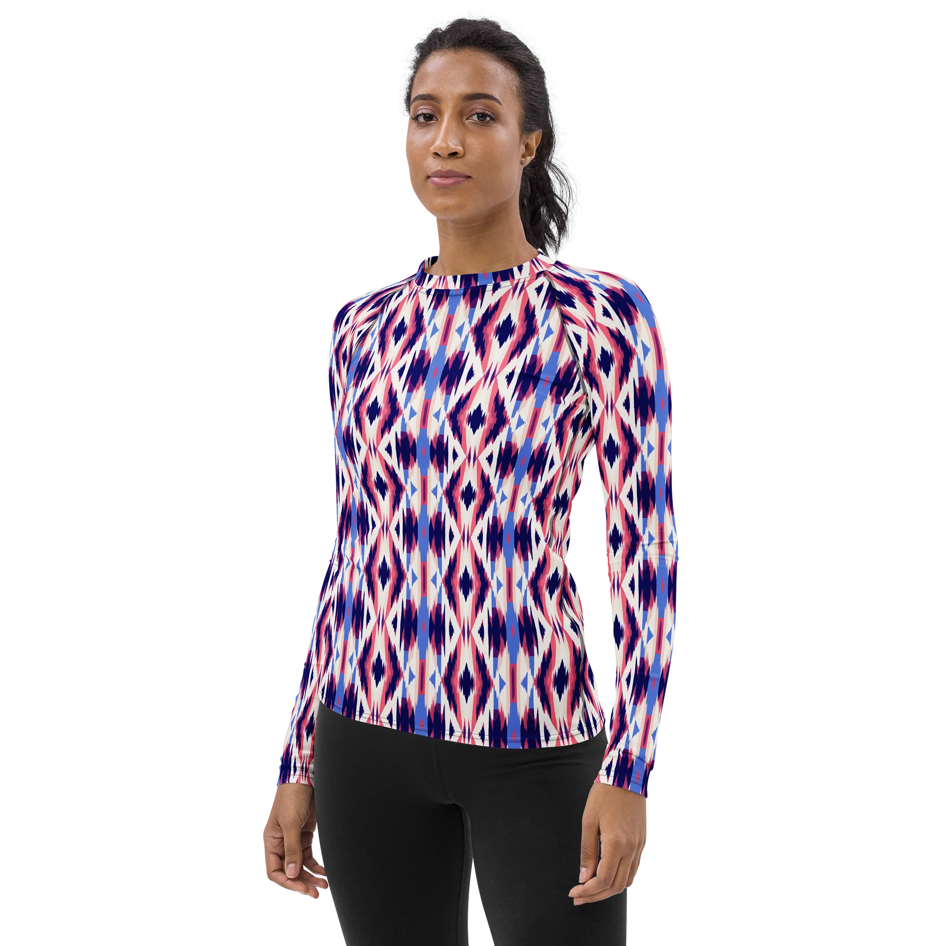 Vibrant Ikat Diamond Pattern Women's Rash Guard product image (3)