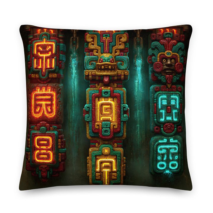 Transmission Totems I — Ancient Neon Glyph Cushion Cover 22x22 product image (1)