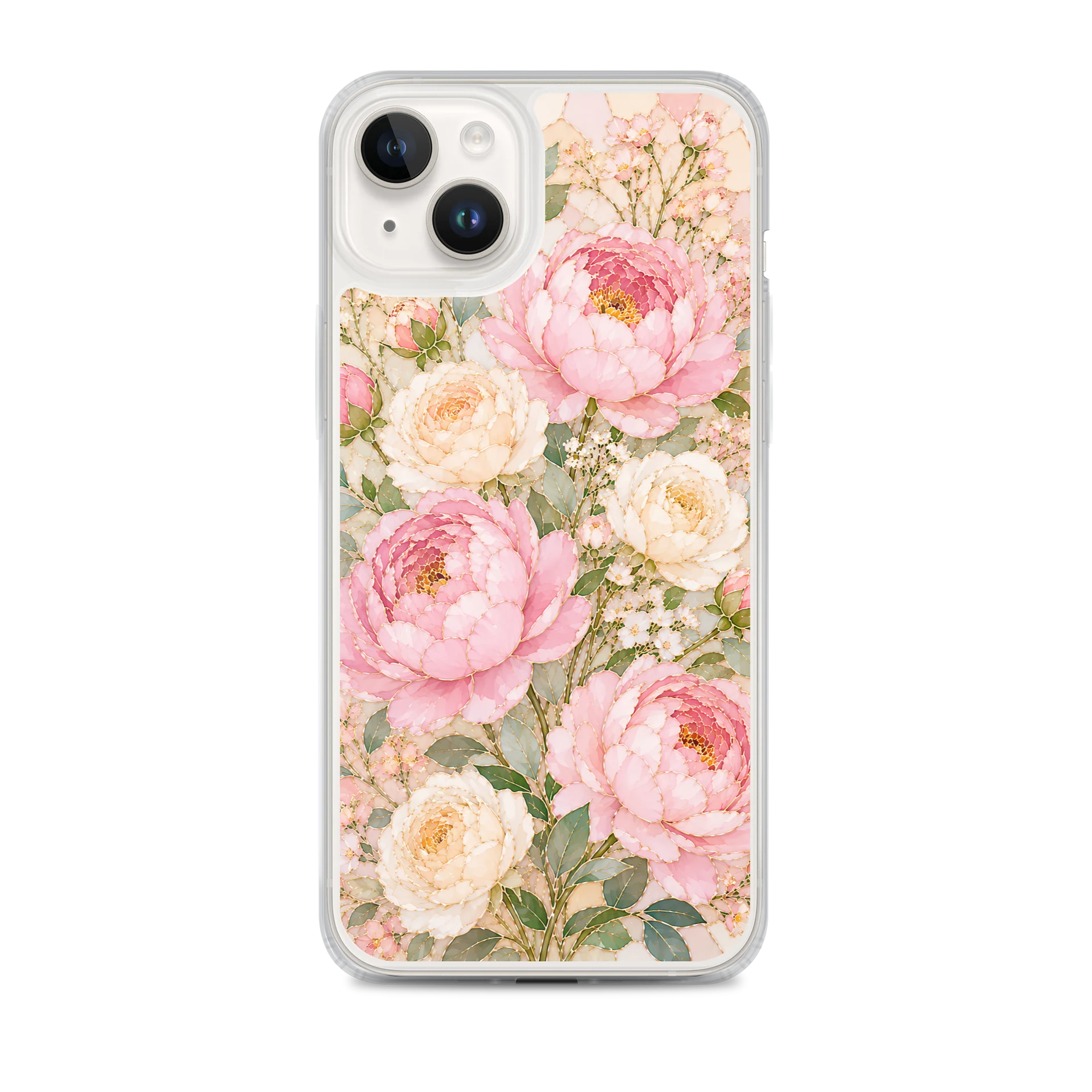 Pink Peony And Cream Rose Mosaic Premium Soft Silicone iPhone Case - MagSafe Compatible product image (1)