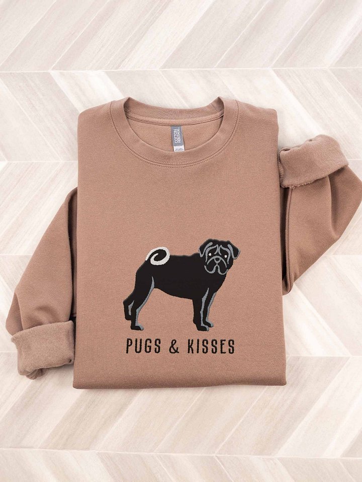 Pugs and Kisses Sweatshirt (Embroidered) of a Pug(Black) product image (1)