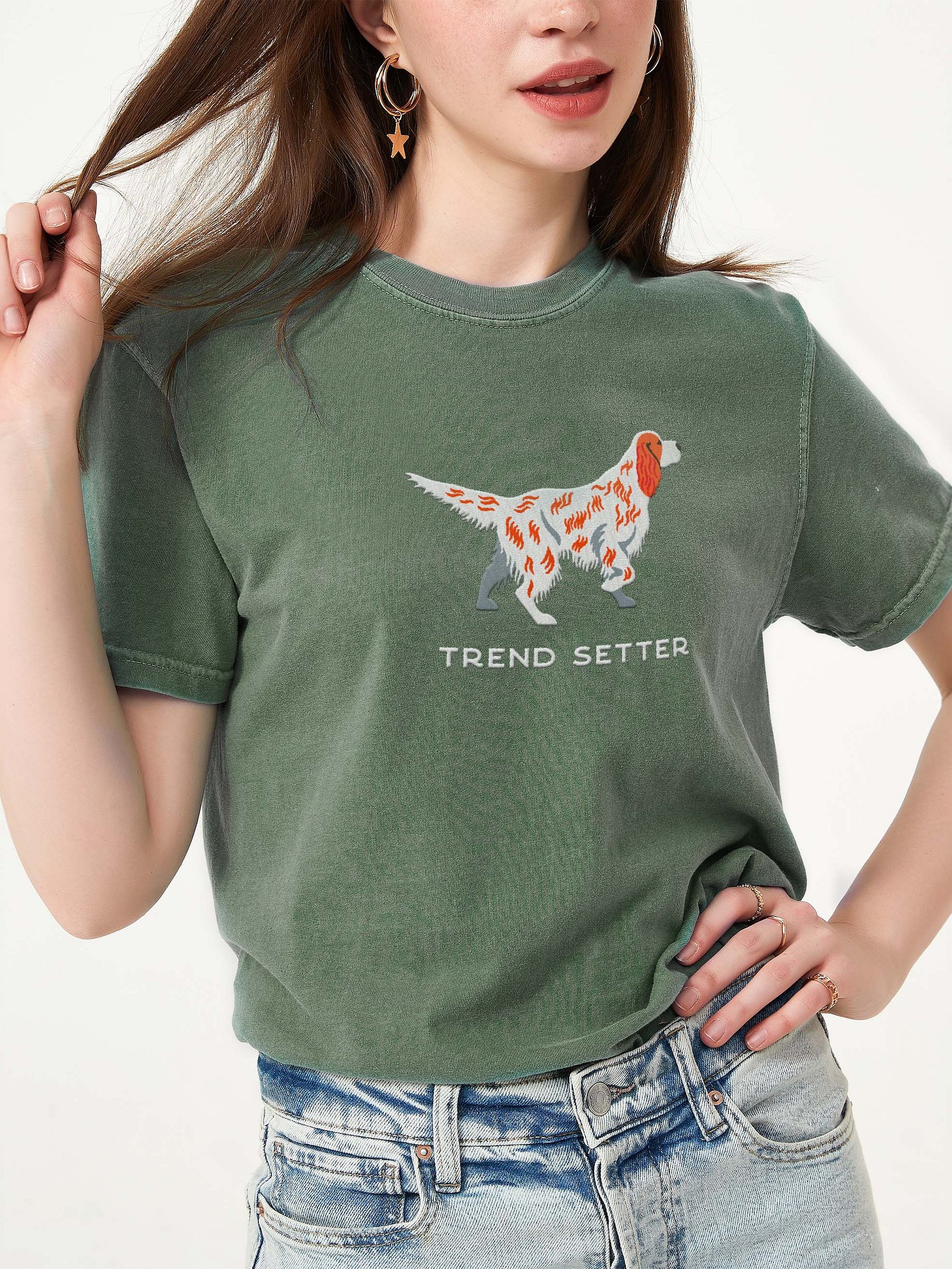 Trend Setter T-Shirt(Embroidered) of an English Setter(Orange Belton) product image (2)