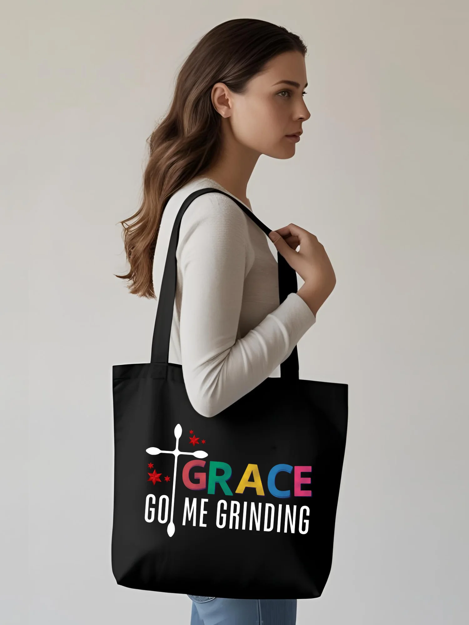 Grace Got Me Grinding Tote Bag | Christian Faith & Hustle Tote | Inspirational Bag for Women of Purpose product image (1)